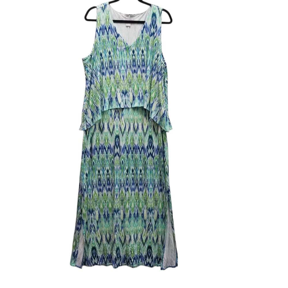 CHICO'S Womens 3 / XL -16 /18 Sleeveless Blue Green Layered Long Dress Stretch